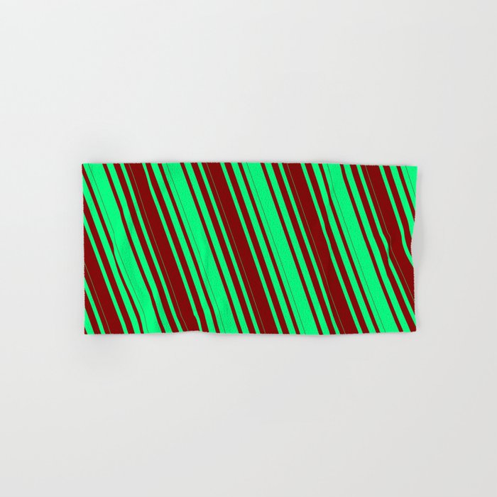 Green & Maroon Colored Striped/Lined Pattern Hand & Bath Towel