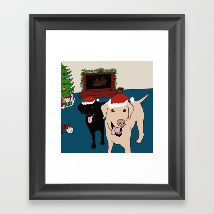 Labs Love Christmas! Framed Art Print | Drawing, Labradors, Christmas, Labs-at-christmas, Labs, Black-lab, Yellow-lab, Gifts, Holiday, Labrador-retrievers