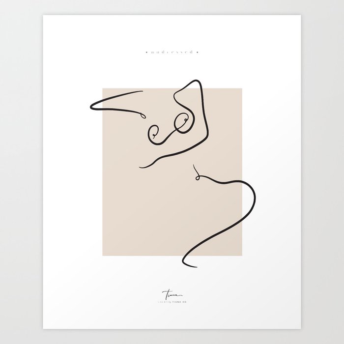 Minimal Nude - Lying in Bed Line Art - Nude/Black  Art Print