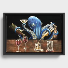 "Octo Bar" - Octopus Bartender Framed Canvas