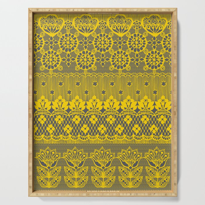 Lace Romance Lemon Yellow Grey Serving Tray