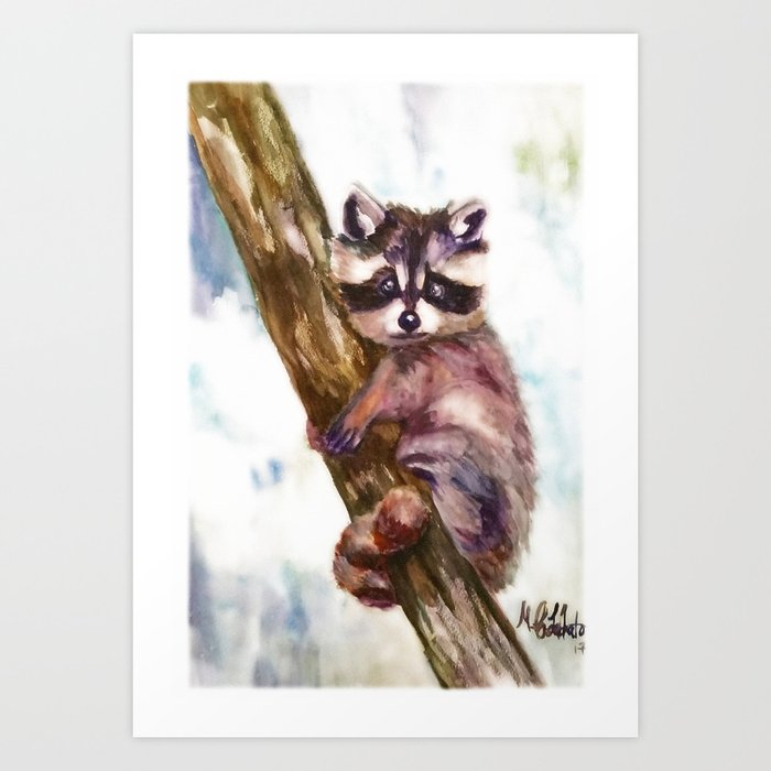 Baby Raccoon Watercolor Woodland Animals Art Print By Hazy Moon Studios | Society6