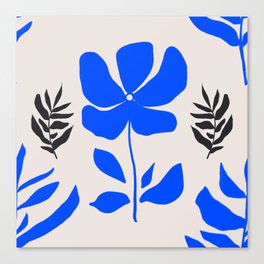 Wildflowers and Leaves - cobalt blue and neutral Canvas Print