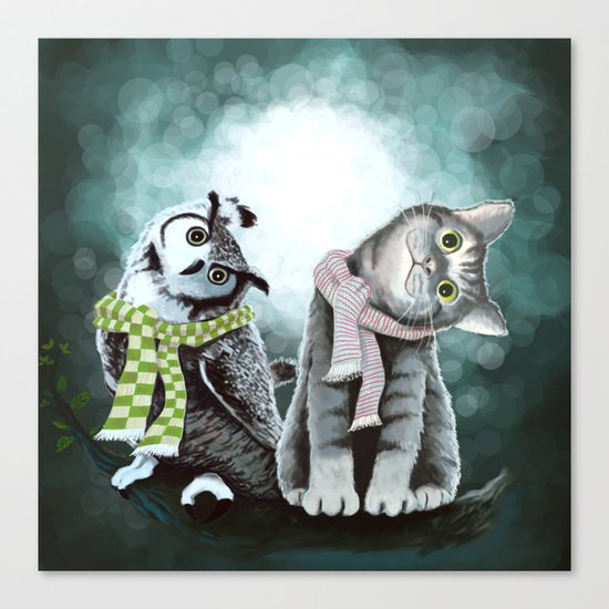 Cat and Owl Canvas Print