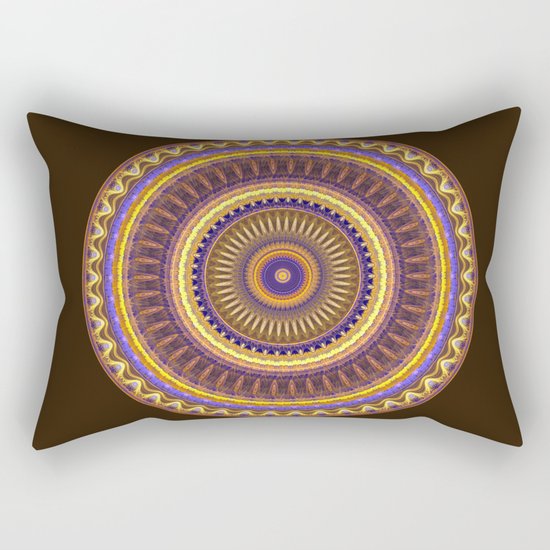 Groovy mandala with waves and tribal patterns in brown, yellow, blue and purple Rectangular Pillow