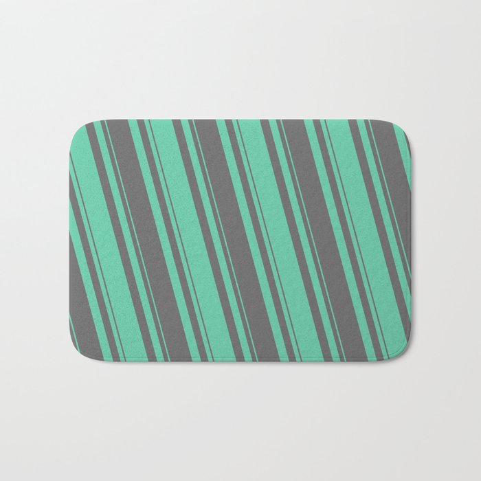 Dim Gray & Aquamarine Colored Lined/Striped Pattern Bath Mat