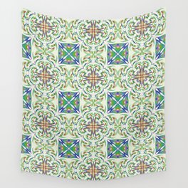Geometrical fractal art of rectangles and fixtures of parallel structures and saturated colors 104 Wall Tapestry