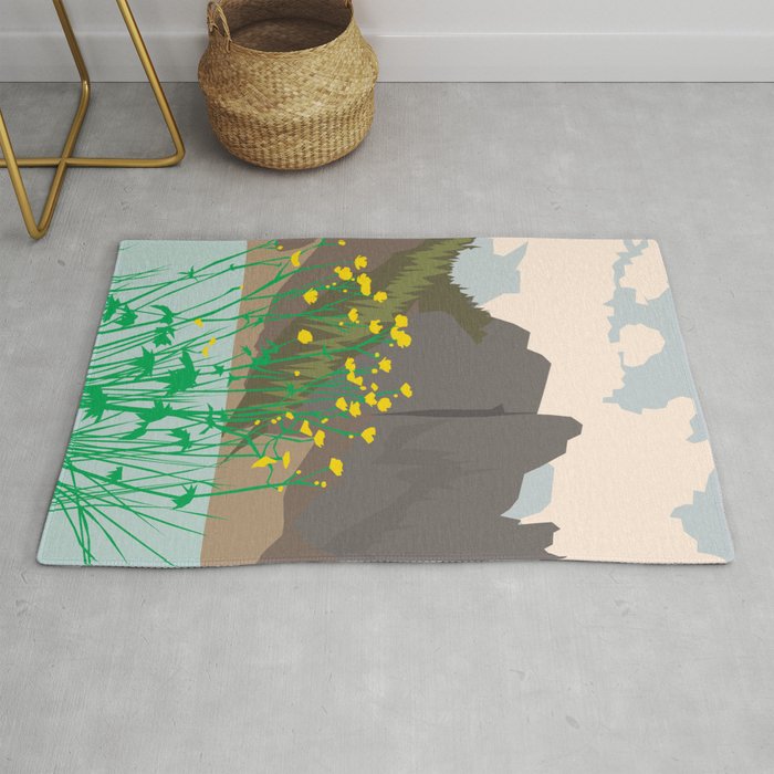 Yellow Flowers on Rocky Mountains Rug