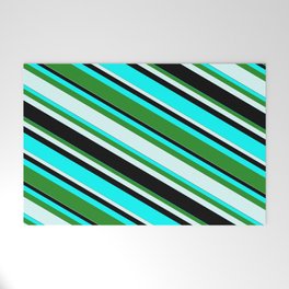 [ Thumbnail: Aqua, Forest Green, Light Cyan, and Black Colored Lines/Stripes Pattern Welcome Mat ]