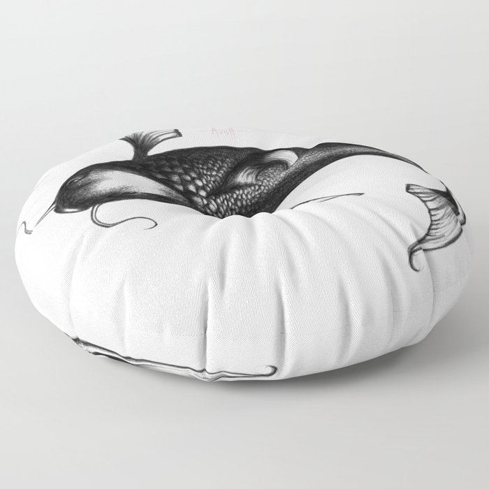 Koi Fish - Black and White Floor Pillow