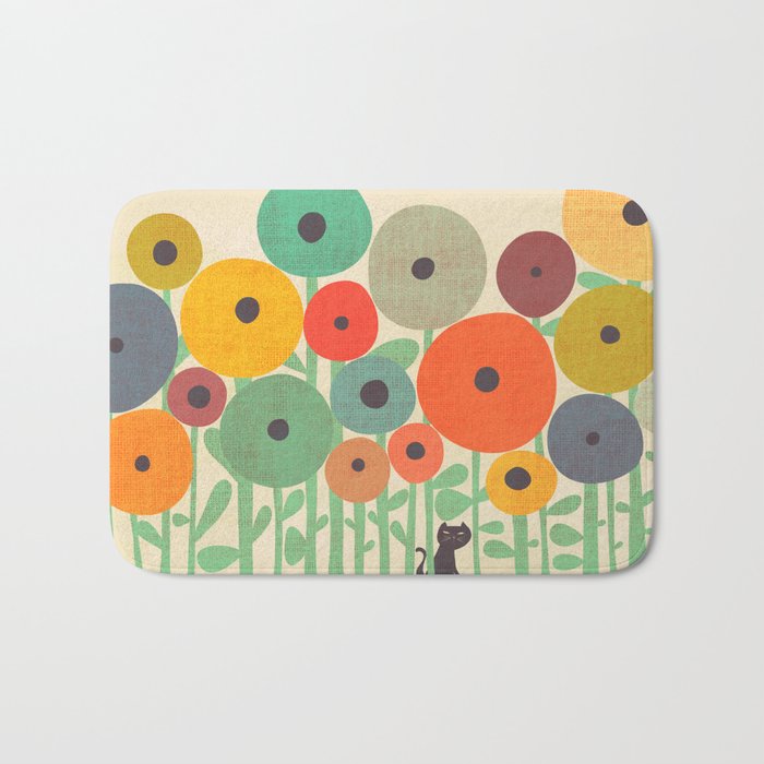 Cat in flower garden Bath Mat by Picomodi
