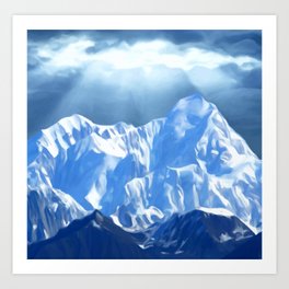 SUNLIGHT ON SNOW COVERED MOUNTAINS. Art Print