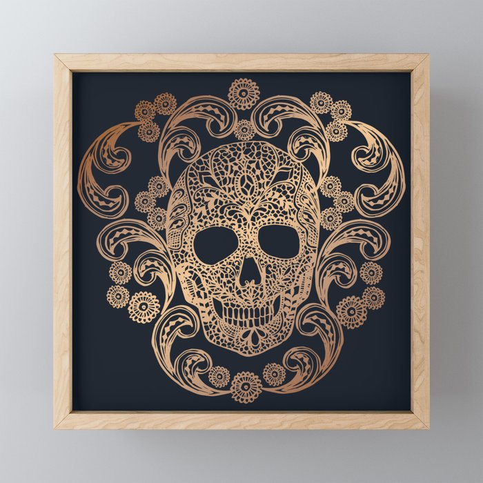 Gold Lace Skull Framed Mini Art Print