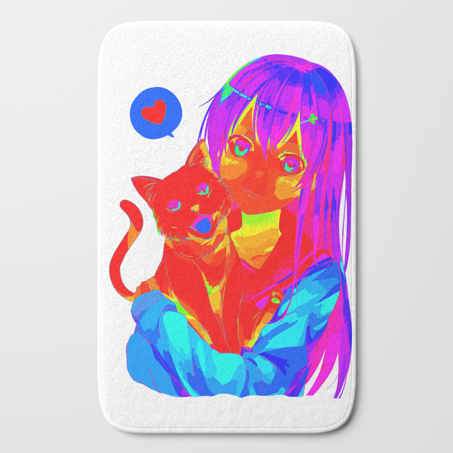 Rainbow Anime Girl Neko Cat Bath Mat By Green Cow Society6