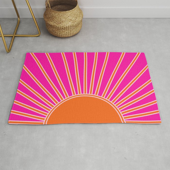 Sun Print Sunrise Hot Pink And Orange Sunshine Retro Sun Wall Art ...