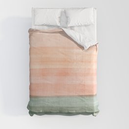 Light Sage Green Waves on a Peach Horizon, Abstract _watercolor color block Comforter