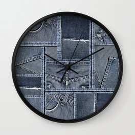 Blue Jeans Denim Patchwork Pattern Wall Clock