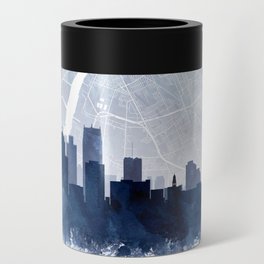 Detroit Skyline & Map Watercolor Navy Blue, Print by Zouzounio Art Can Cooler