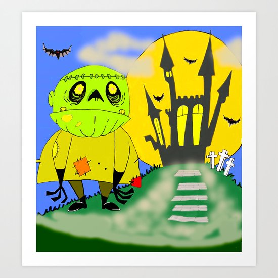 Franken Zombie Night Art Print