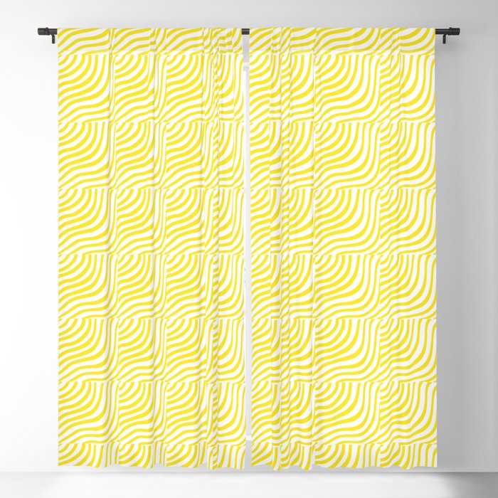 Modern Yellow Striped Shells Pattern Blackout Curtain