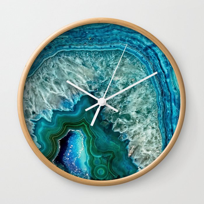 Aqua turquoise agate mineral gem stone Wall Clock