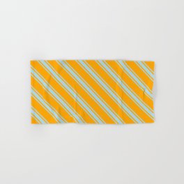 [ Thumbnail: Orange and Light Blue Colored Pattern of Stripes Hand & Bath Towel ]