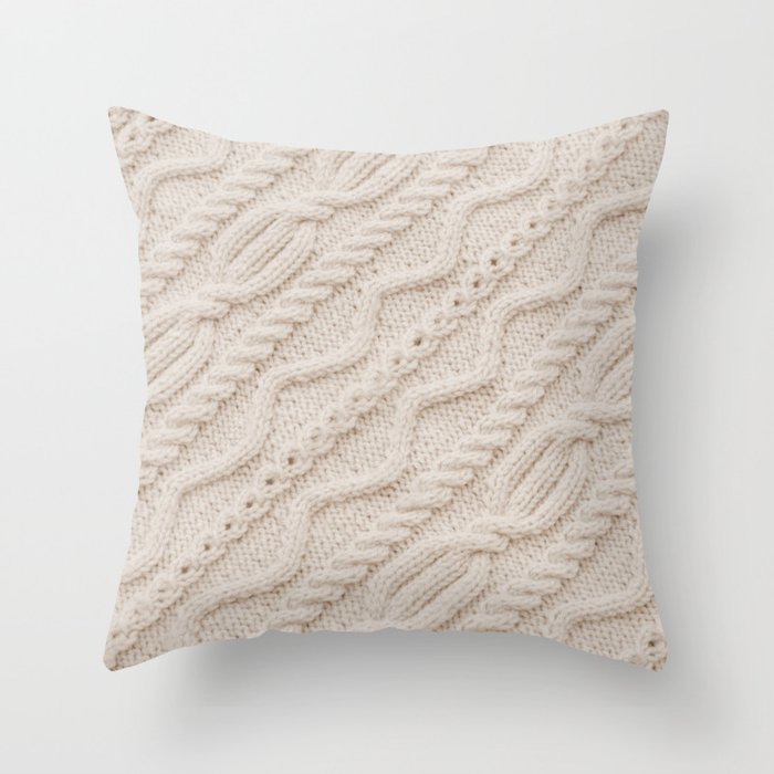Beige Cableknit Sweater Throw Pillow