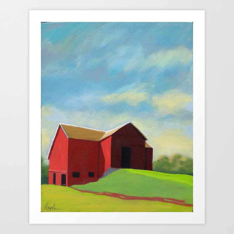 Red Barn Contemporary Ohio Landscape Art Print By Lindaapple