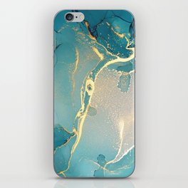 Aquamarine + Gold Abstract Hazy Swirl iPhone Skin