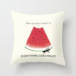 Ant carrying a huge watermelon slice Throw Pillow