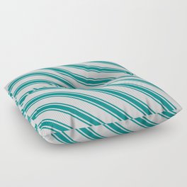 [ Thumbnail: Light Gray & Teal Colored Lined Pattern Floor Pillow ]