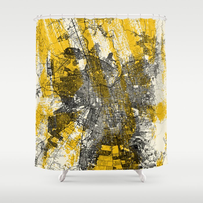 Santiago, Chile - Artistic City Map Painting Shower Curtain