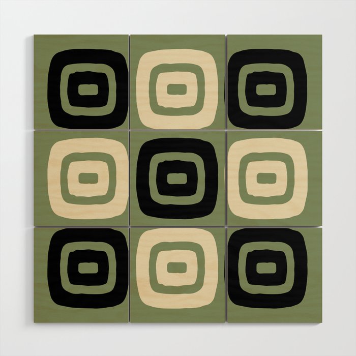 Zen Modern Abstract Composition 123 Black Green and Beige Wood Wall Art