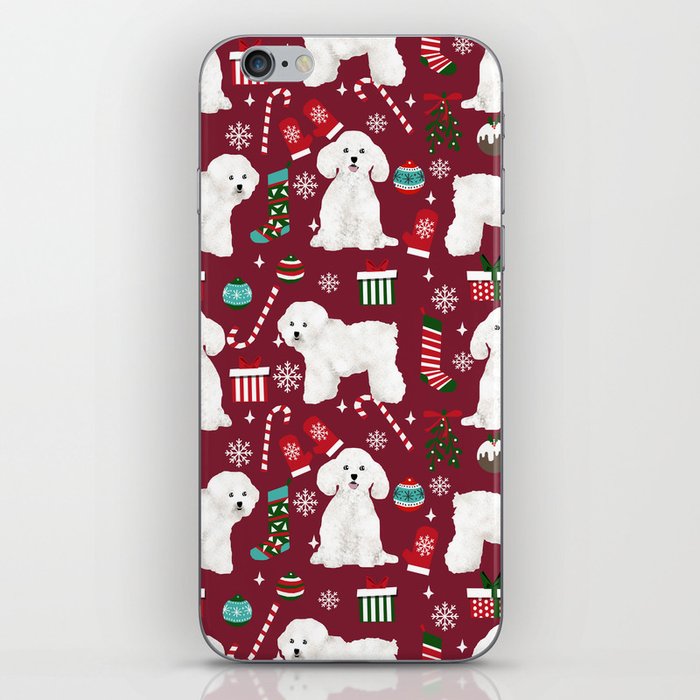 Bichon Frise Christmas dog breed pattern mittens stockings presents dog lover iPhone Skin