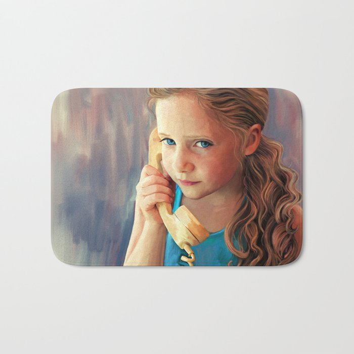 The Confidante - painting of a young girl on the phone Bath Mat