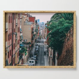 pain Photography - Beautiful Street In Barcelona Going Downwards Serving Tray