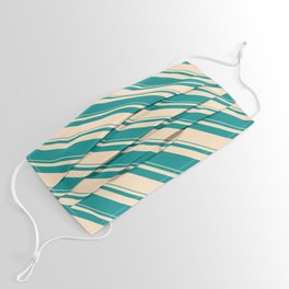 [ Thumbnail: Dark Cyan & Bisque Colored Stripes/Lines Pattern Face Mask ]