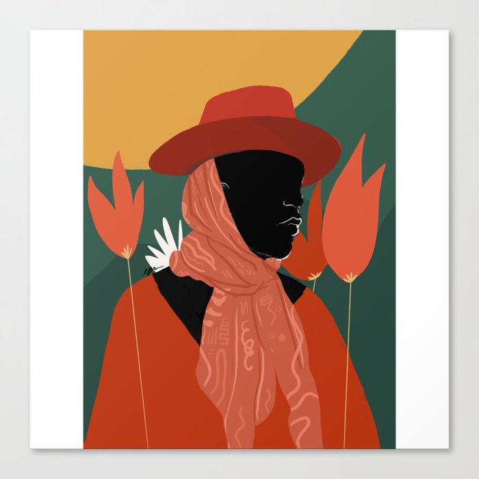 Faceless Afro Portrait with Hat and Scarf Canvas Print
