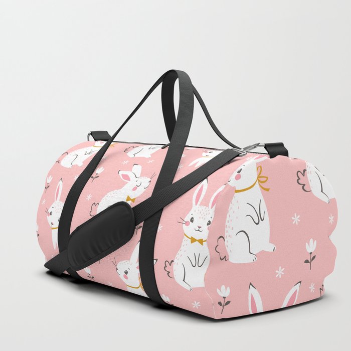 Seamless pattern of cute white rabbits Duffle Bag