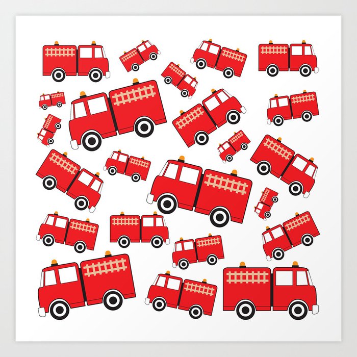 Fire Truck Toy Trucks Pattern Art Print