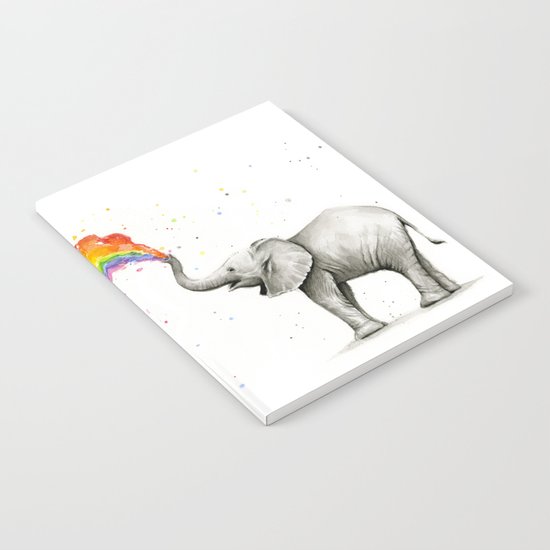 Baby Elephant Spraying Rainbow Whimsical Animals Notebook