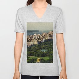 New York City Manhattan aerial view with Central Park and Upper West Side at sunset V Neck T Shirt