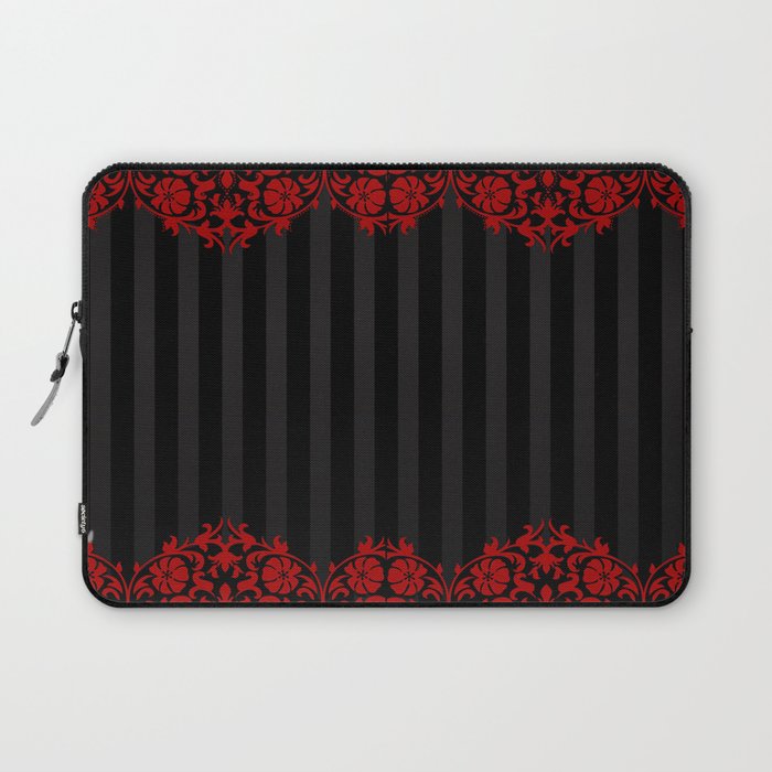 Beautiful Red Damask Lace and Black Stripes Laptop Sleeve