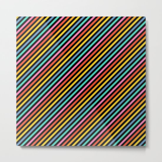 Diagonal Lines on Black Metal Print