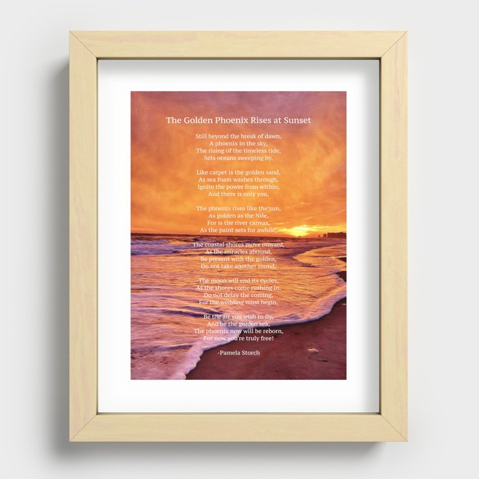 The Golden Phoenix Rises at Sunset Poem Recessed Framed Print