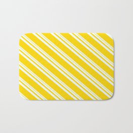[ Thumbnail: Mint Cream & Yellow Colored Striped Pattern Bath Mat ]