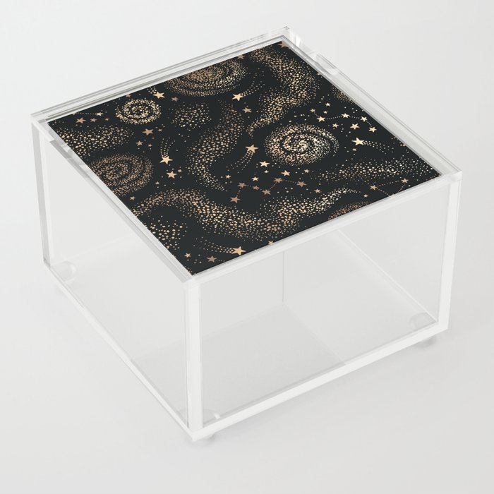 Magical Starry Night Sky Golden Cosmic Swirl II Acrylic Box