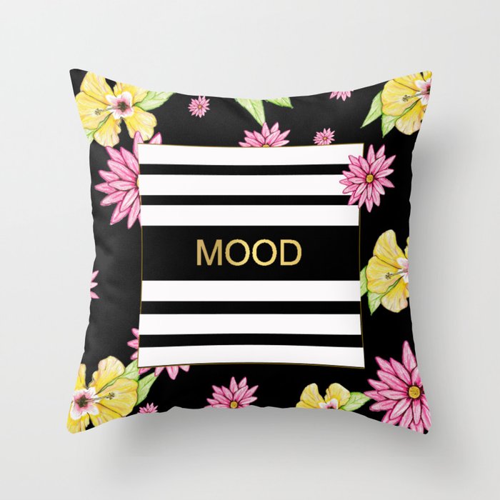 Floral And Stripe: Mood Throw Pillow
