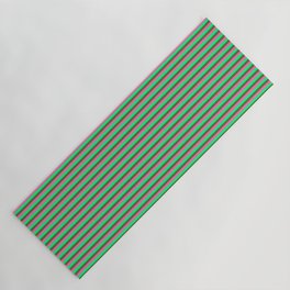 [ Thumbnail: Hot Pink, Green, and Dark Olive Green Colored Striped Pattern Yoga Mat ]