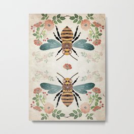 botanical bee Metal Print | Vintage, Botanical, Symmetric, Flowers, Digital, Triangle, Abeille, Bee, Graphite, Botanic 